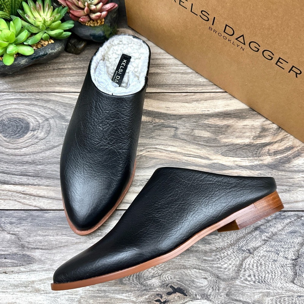 NIB Kelsi Dagger Sail 8M Sherp Lined Mules Rustic Leather Faux Shearling n